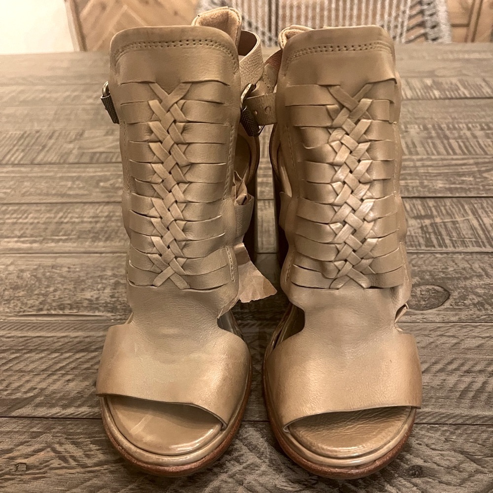 A.S.98 clay (grayish stone) peep toe sandals NEW sz 37 soft leather Italy AS98
